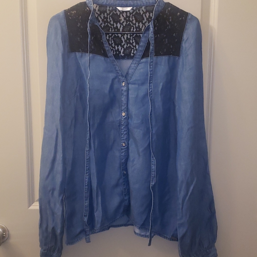 🔥 Guess Lace  Denim Top New!!!